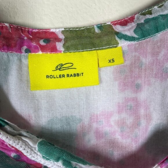 Roberta Roller Rabbit Women's LS White Pink Floral Tunic Sheer Top XS Tassels! - Picture 3 of 6